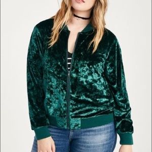 Green velvet bomber jacket